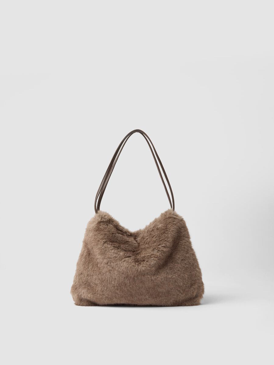 Grey shoulder bag with teddy effect_1