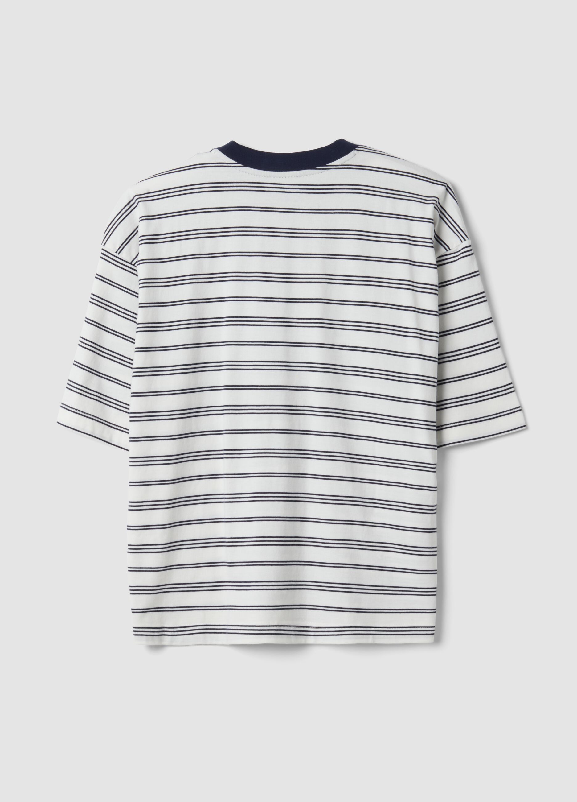 T-shirt blu a righe in puro cotone boxy fit