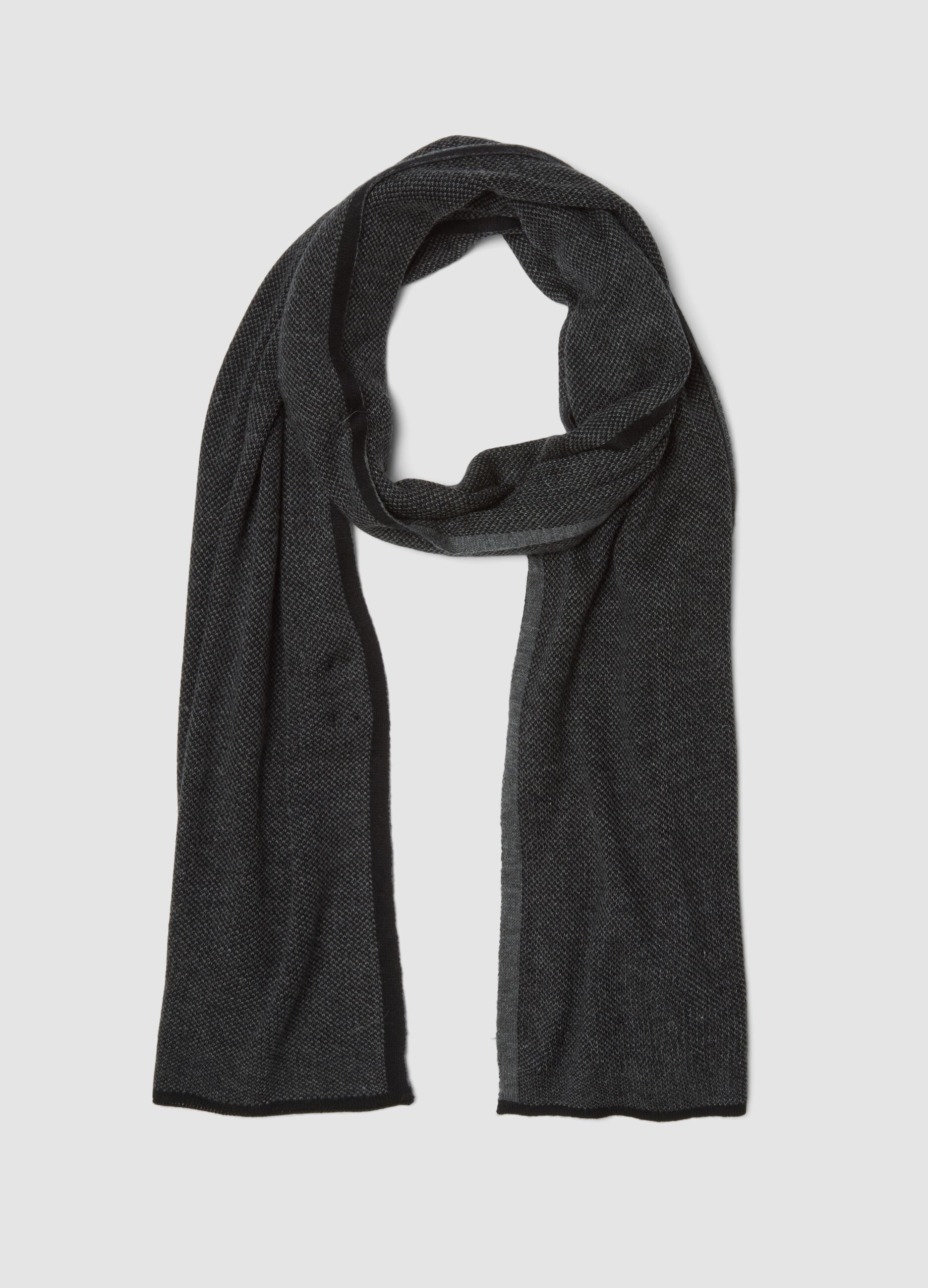 Grey and black knitted wool-blend scarf