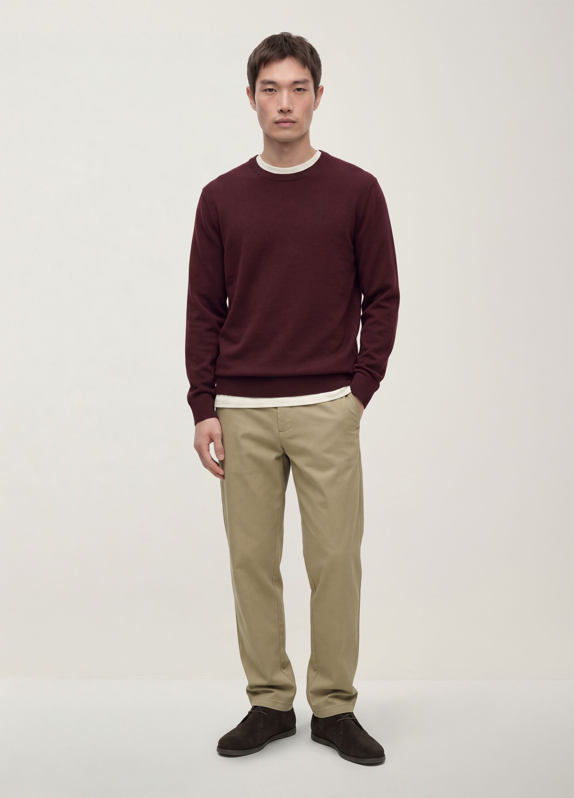 Maglia rossa in misto cotone e cashmere girocollo