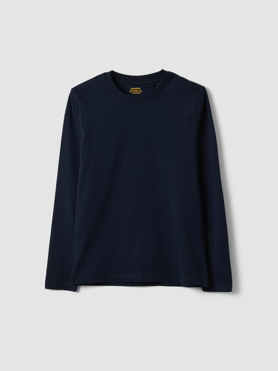 Blue long-sleeved pure organic cotton regular fit T-shirt for boys_0