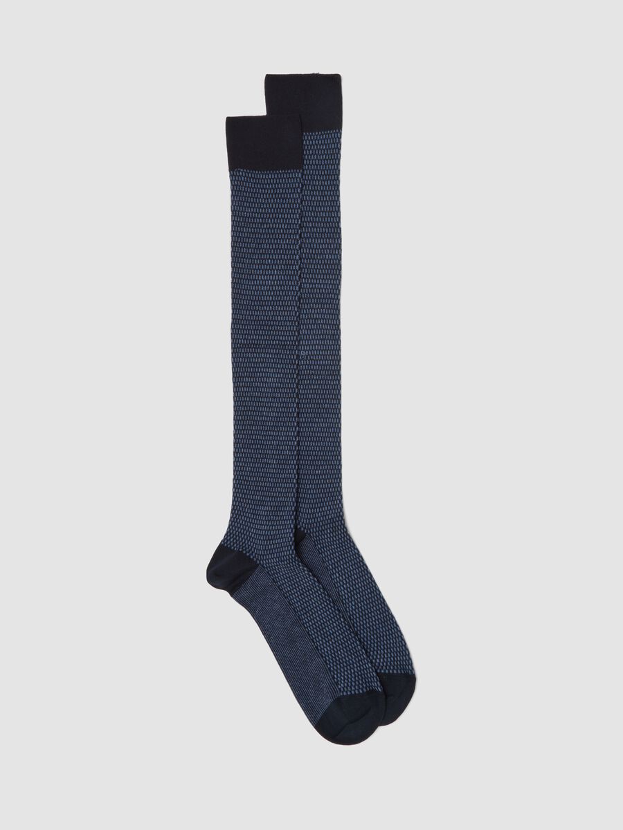 Blue long socks in stretch cotton_0