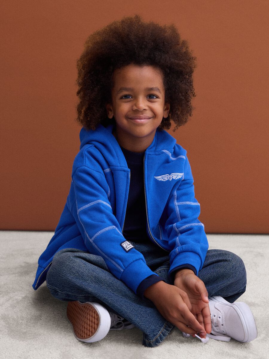 Blue pure cotton oversized hoodie with chest embroidery_1