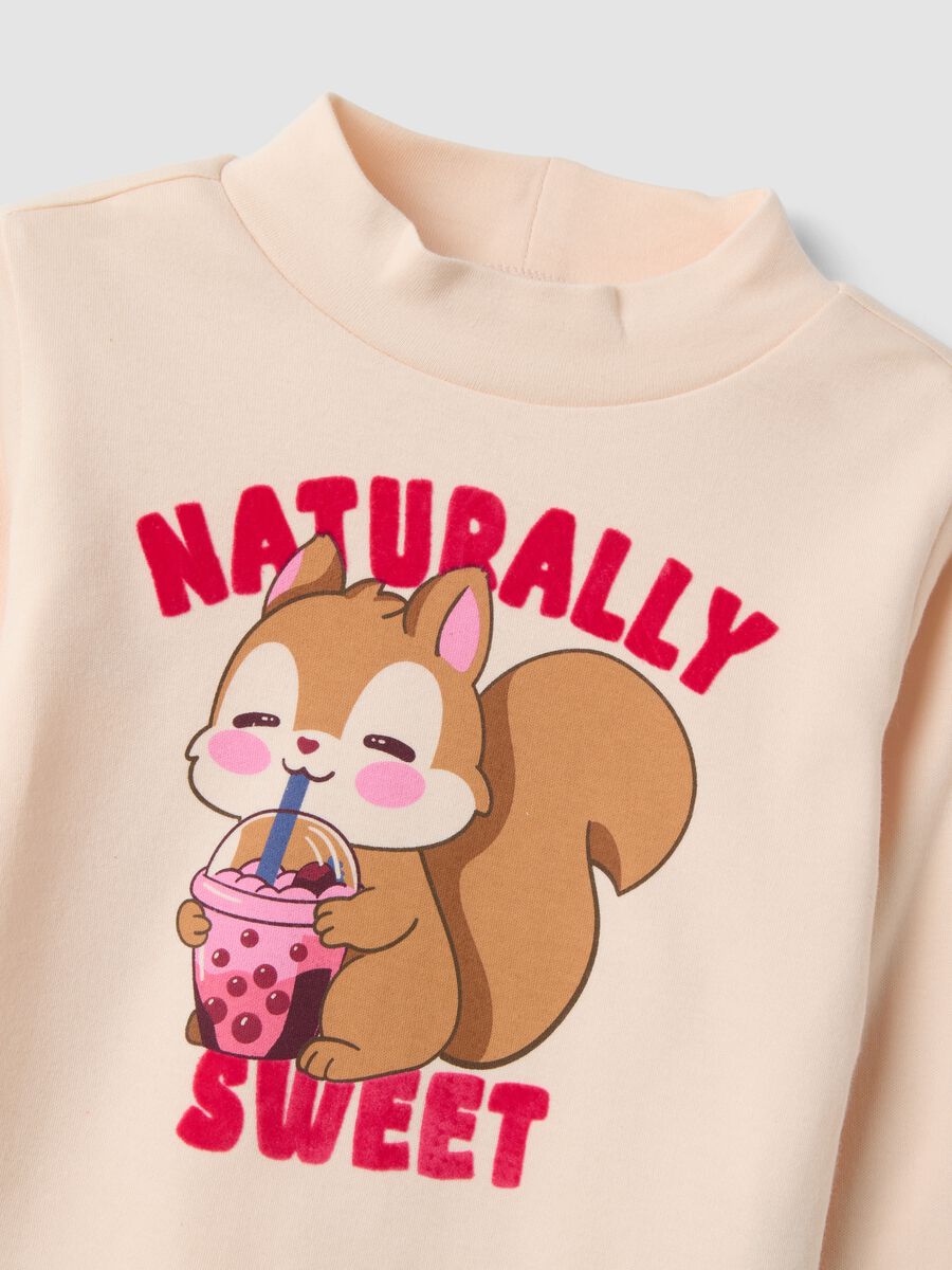 Pink long-sleeve T-shirt with high neck in pure organic cotton_3