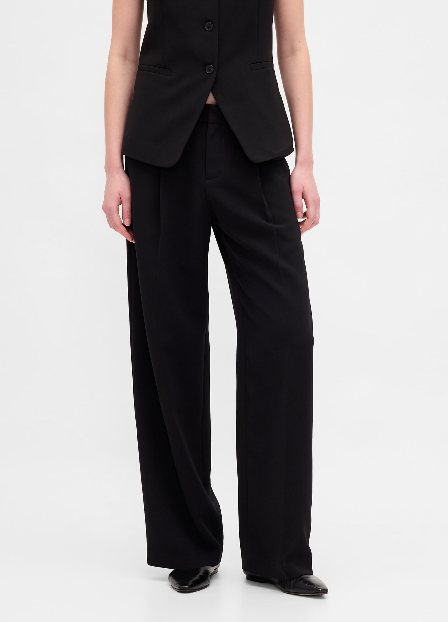 Black Stretch Wide-Leg Trousers