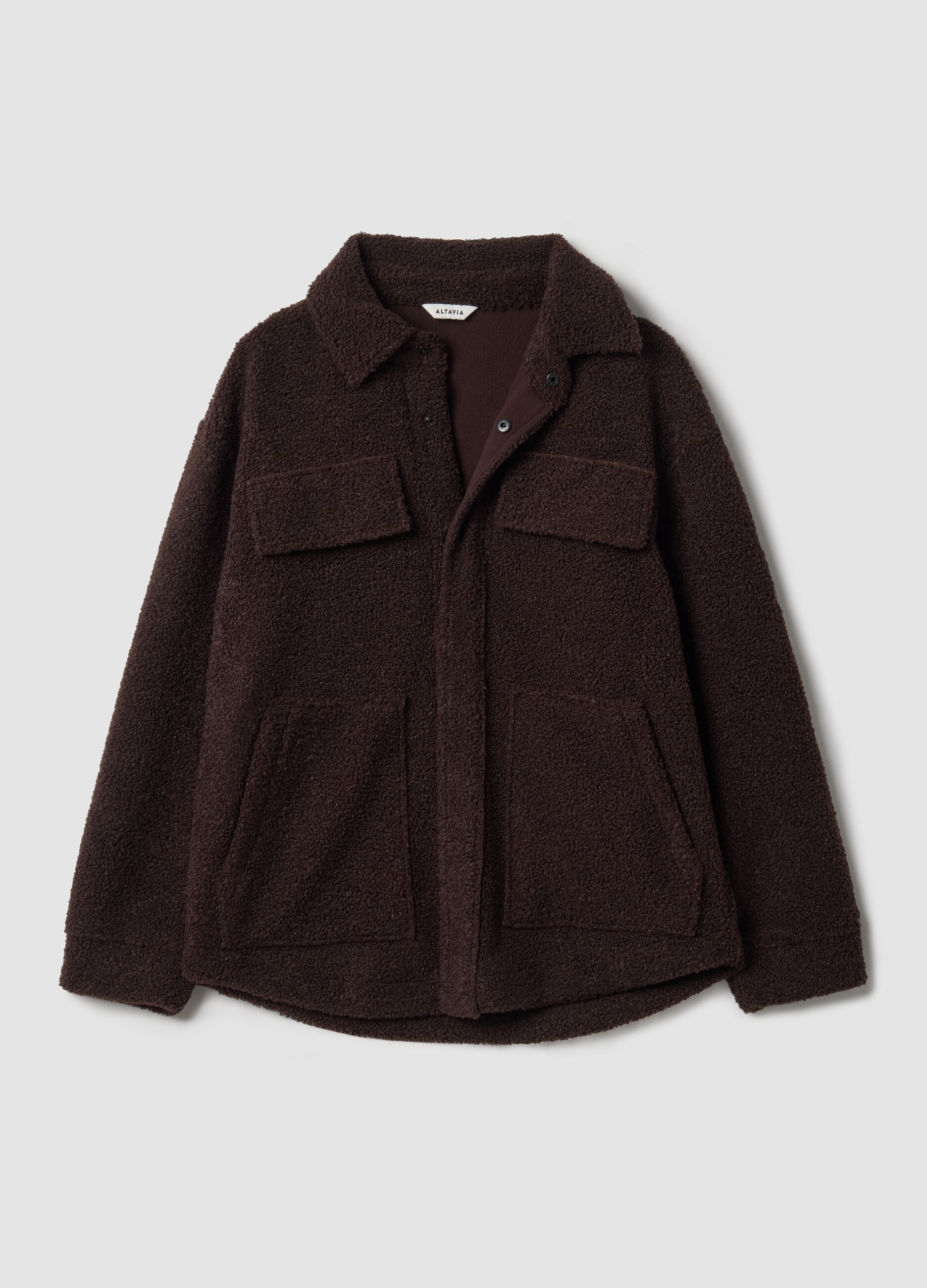 Brown sherpa shacket with buttons, relaxed fit &ndash; ALTAVIA STUDIO
