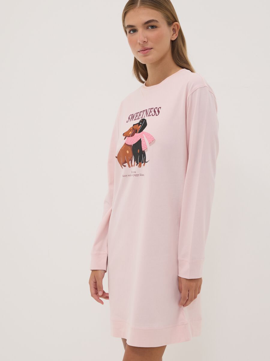 Pink organic cotton nightdress with crew neck_0