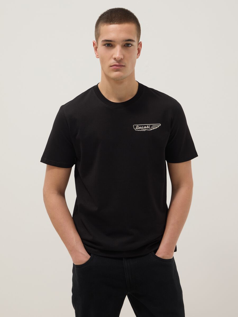 Black pure cotton regular fit t-shirt with Ducati print_0