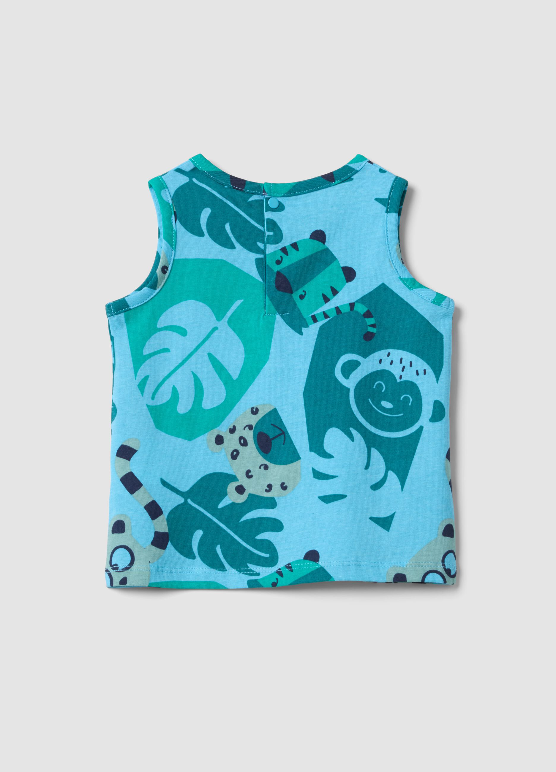 Light blue organic cotton vest with all-over print