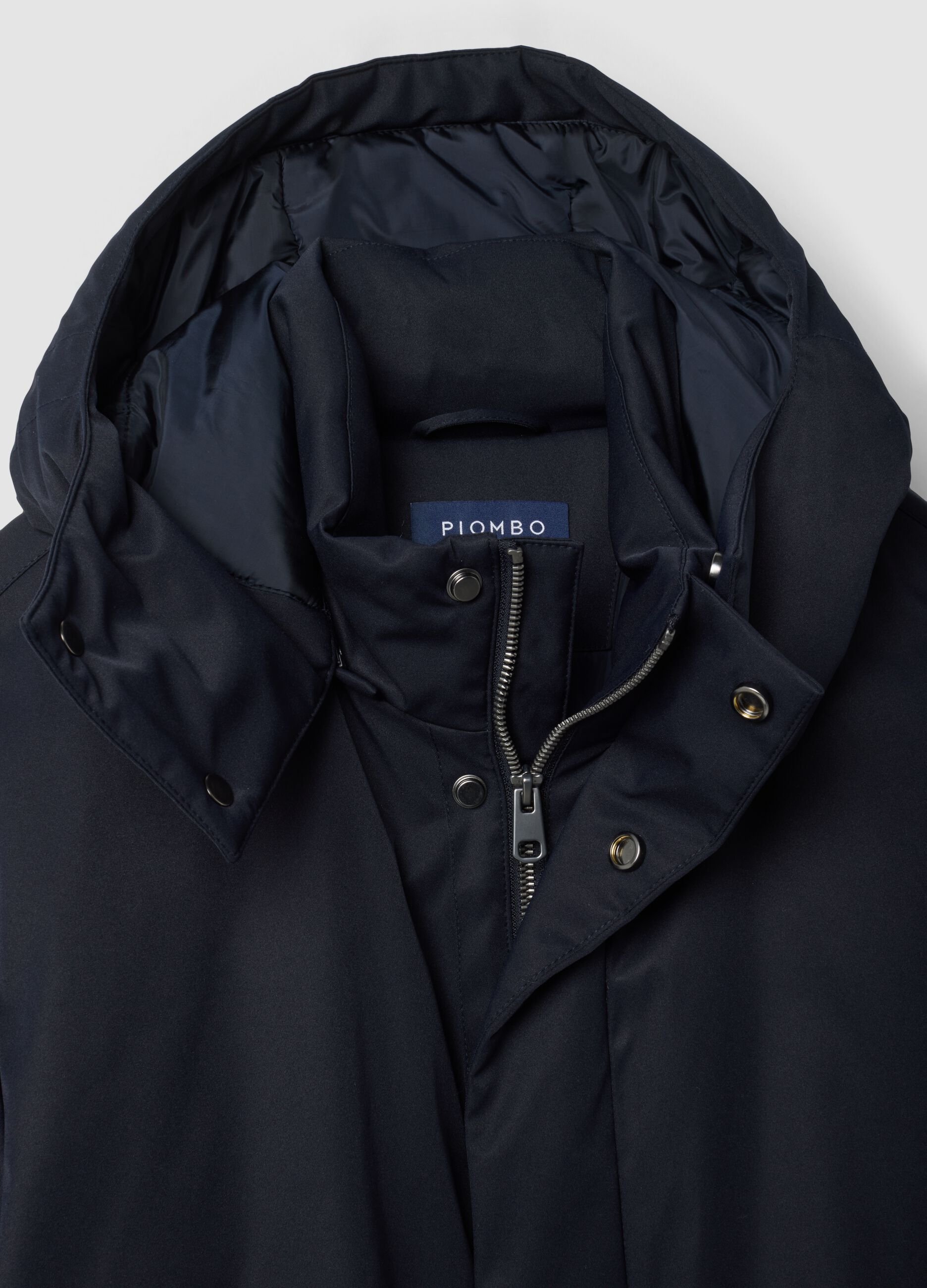 Giaccone imbottito blu con cappuccio regular fit idrorepellente