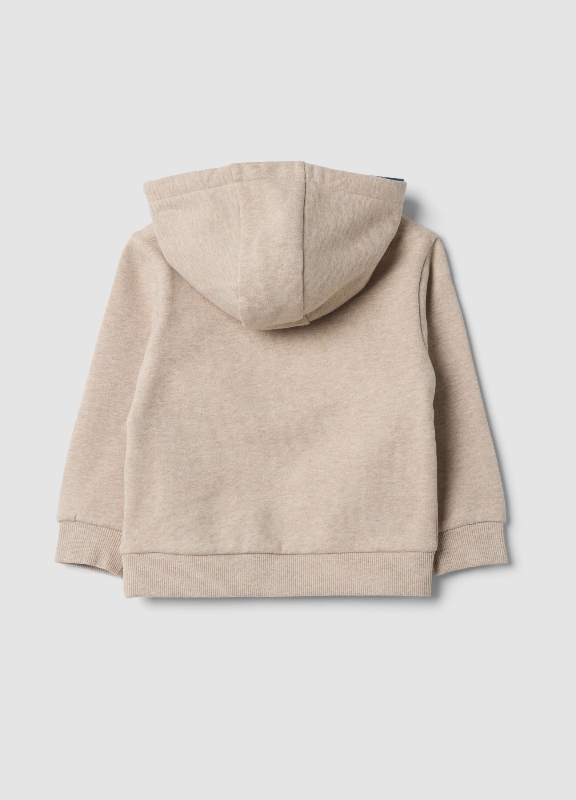 Beige pure cotton hoodie sweatshirt with crew neck