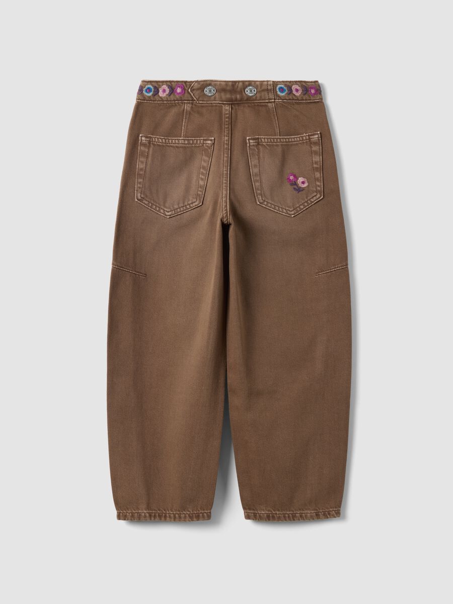 Brown pure cotton embroidered balloon-fit jeans_2