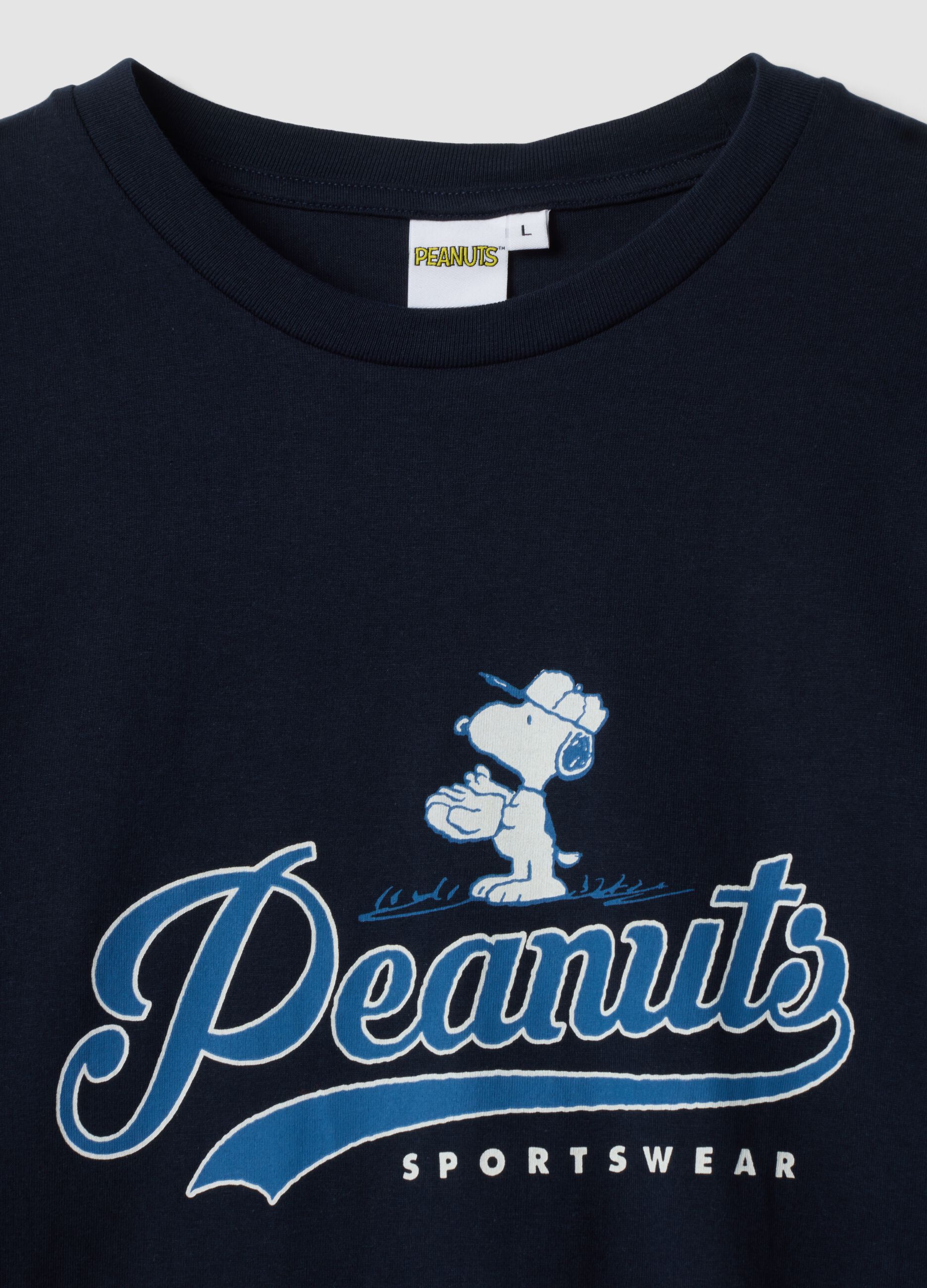 Maglia pigiama blu navy in puro cotone organico con stampa Peanuts
