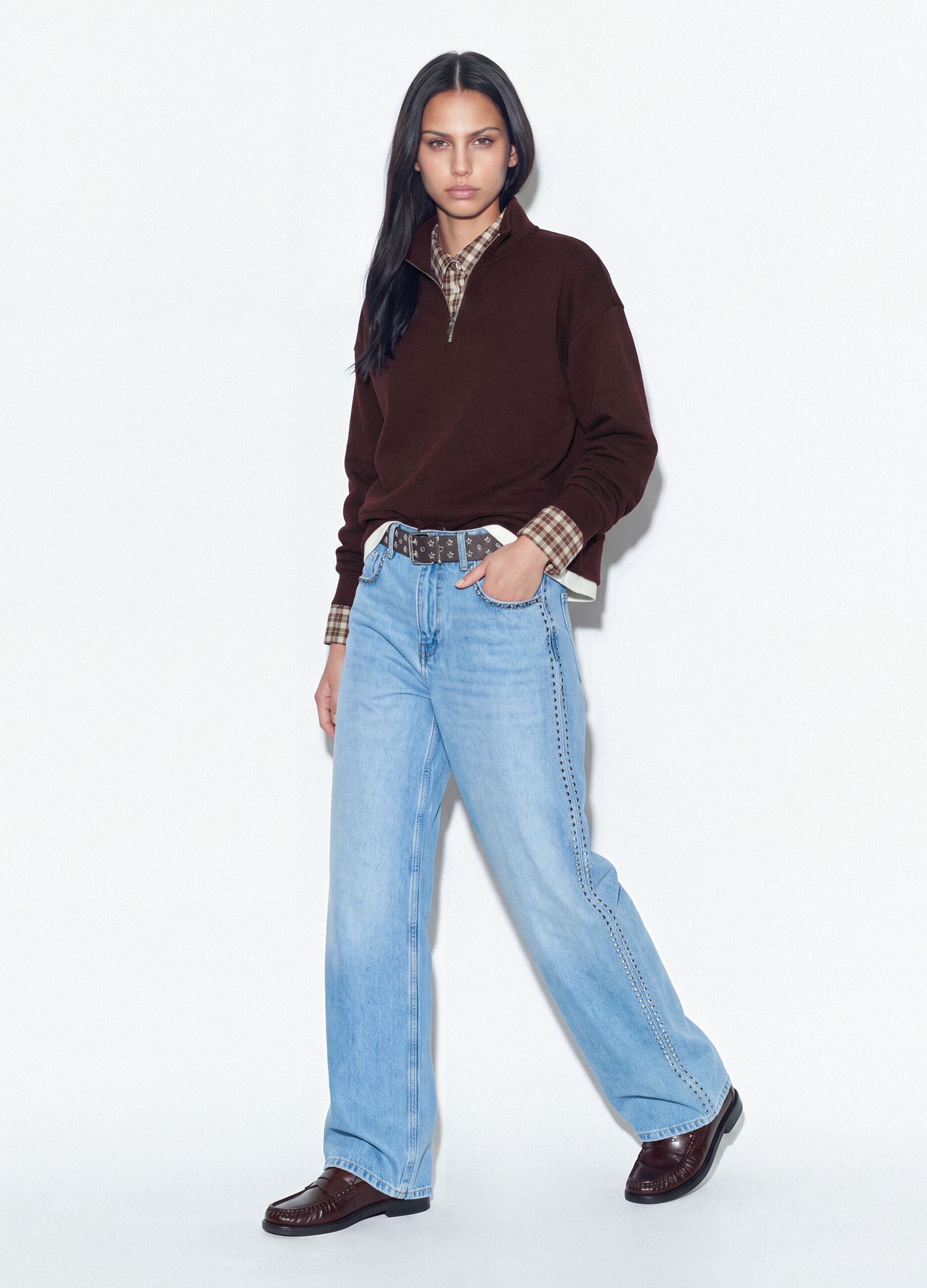 Half-zip viola in misto cotone a strati regular fit