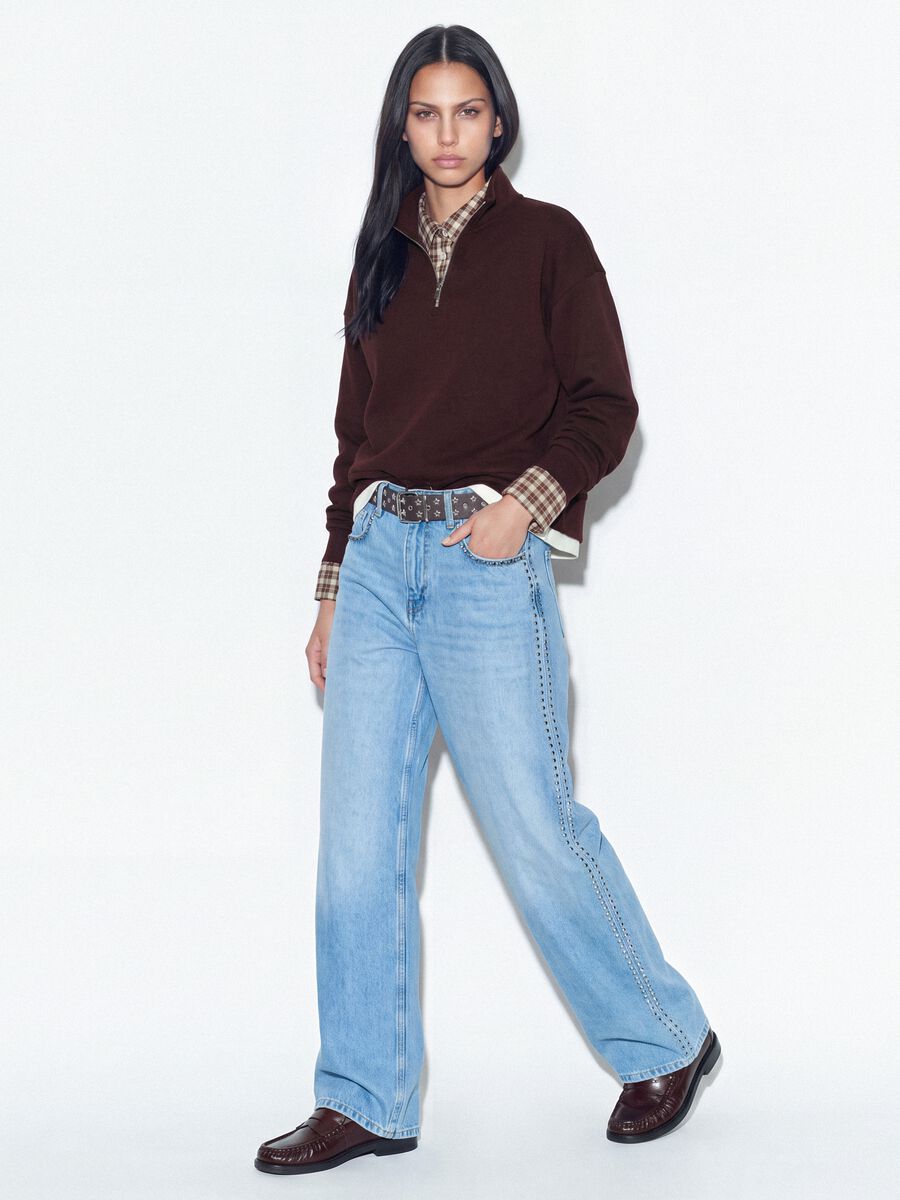 Half-zip viola in misto cotone a strati regular fit_1