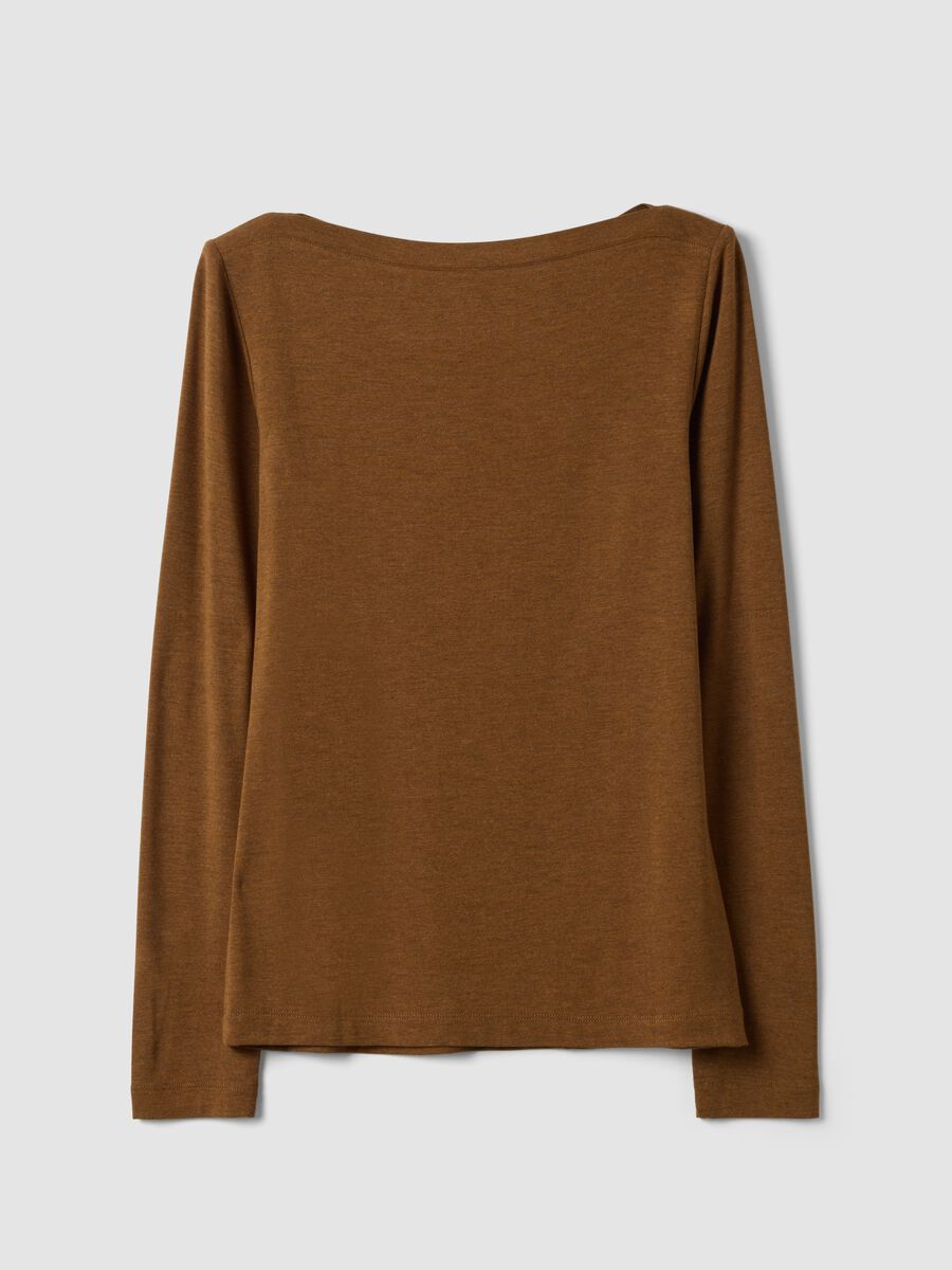 Brown slim-fit stretch viscose T-shirt_5