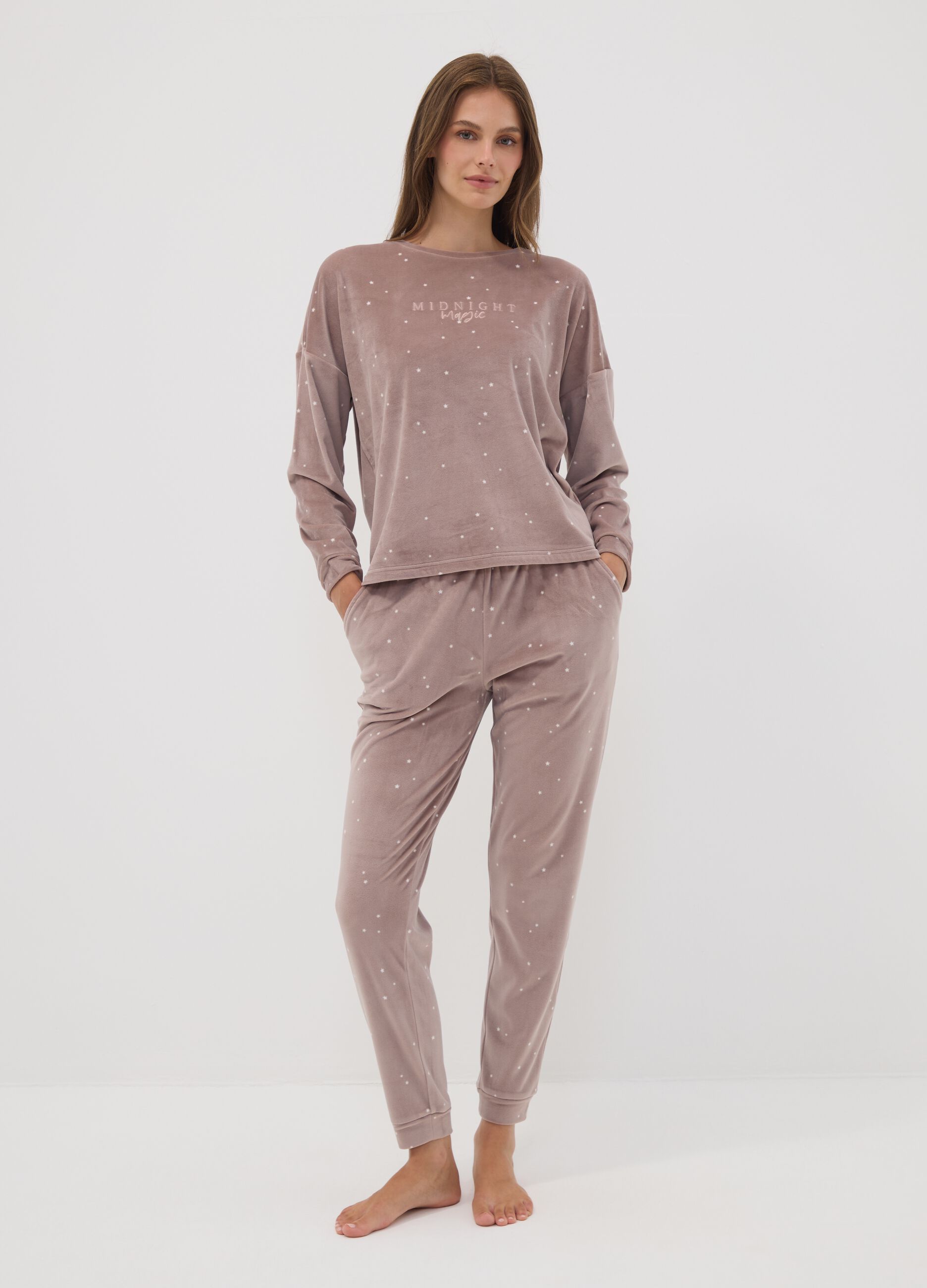 Brown star-print stretch pyjama trousers