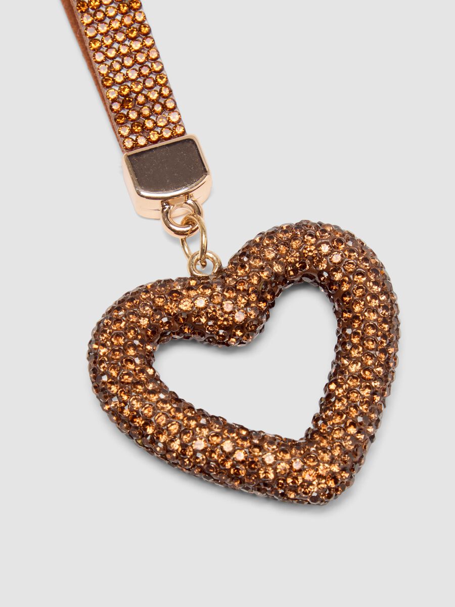 Brown keyring with embellished heart charm_1