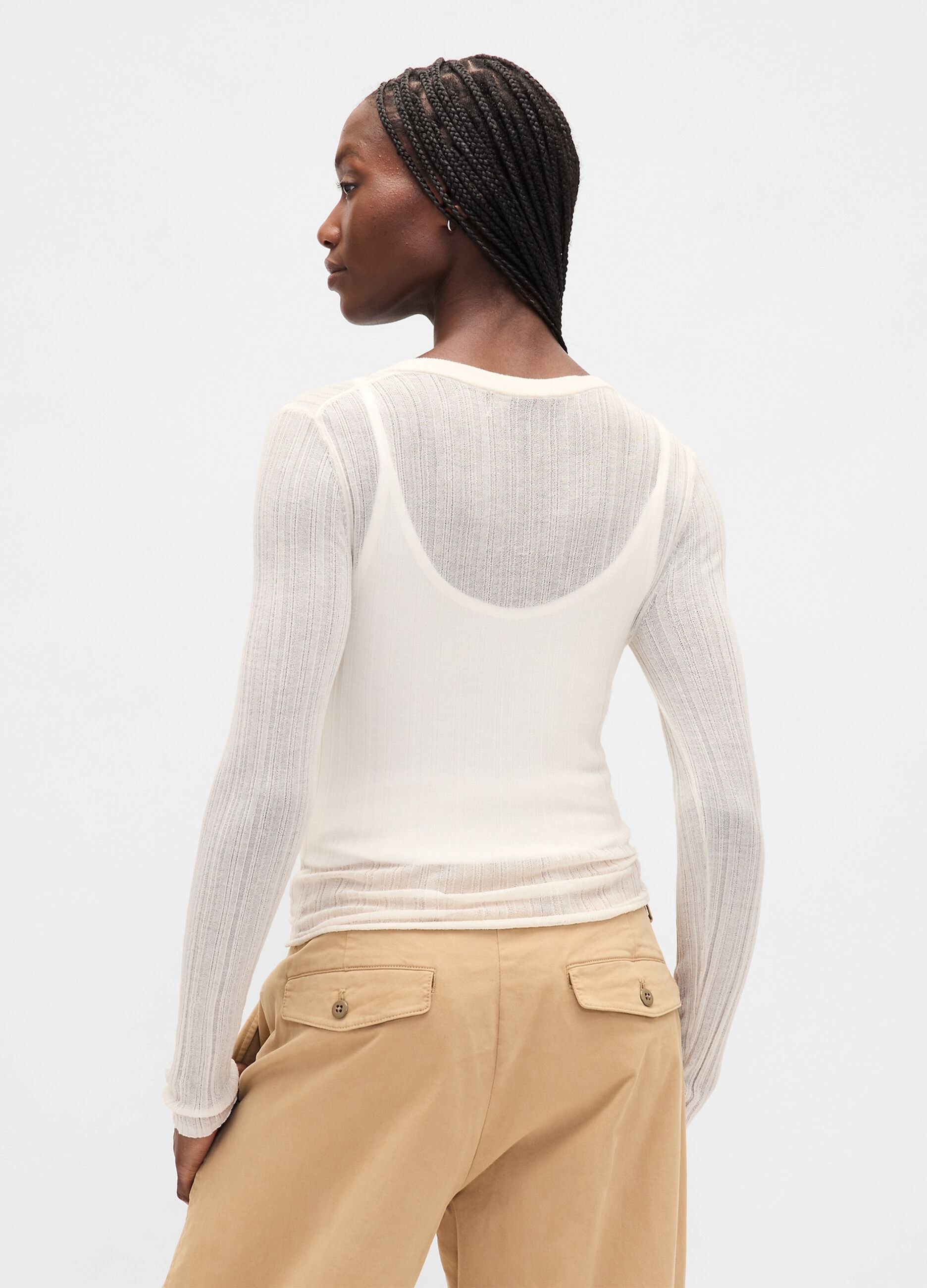 White Sweater with Sheer Long Sleeves
