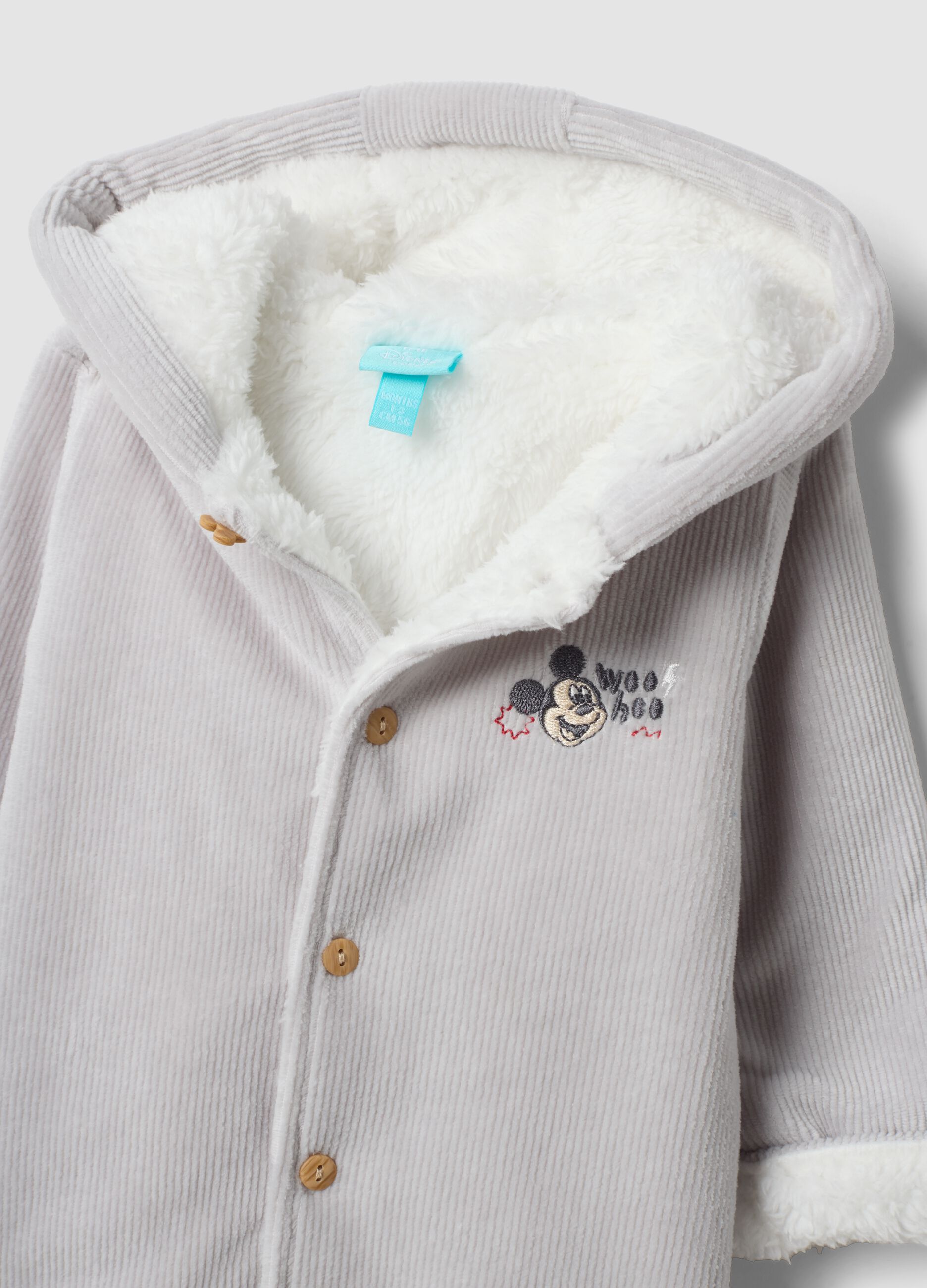 Tutina grigia con cappuccio in cotone organico elasticizzato con stampa Mickey