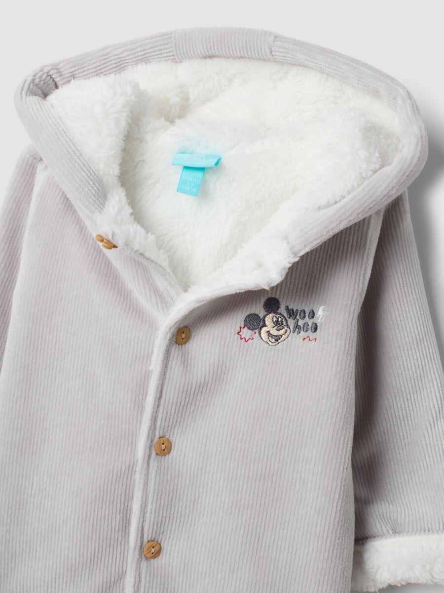 Tutina grigia con cappuccio in cotone organico elasticizzato con stampa Mickey_2