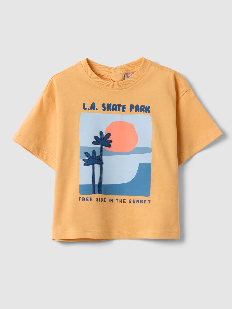 Orange pure cotton t-shirt with print for toddler_0
