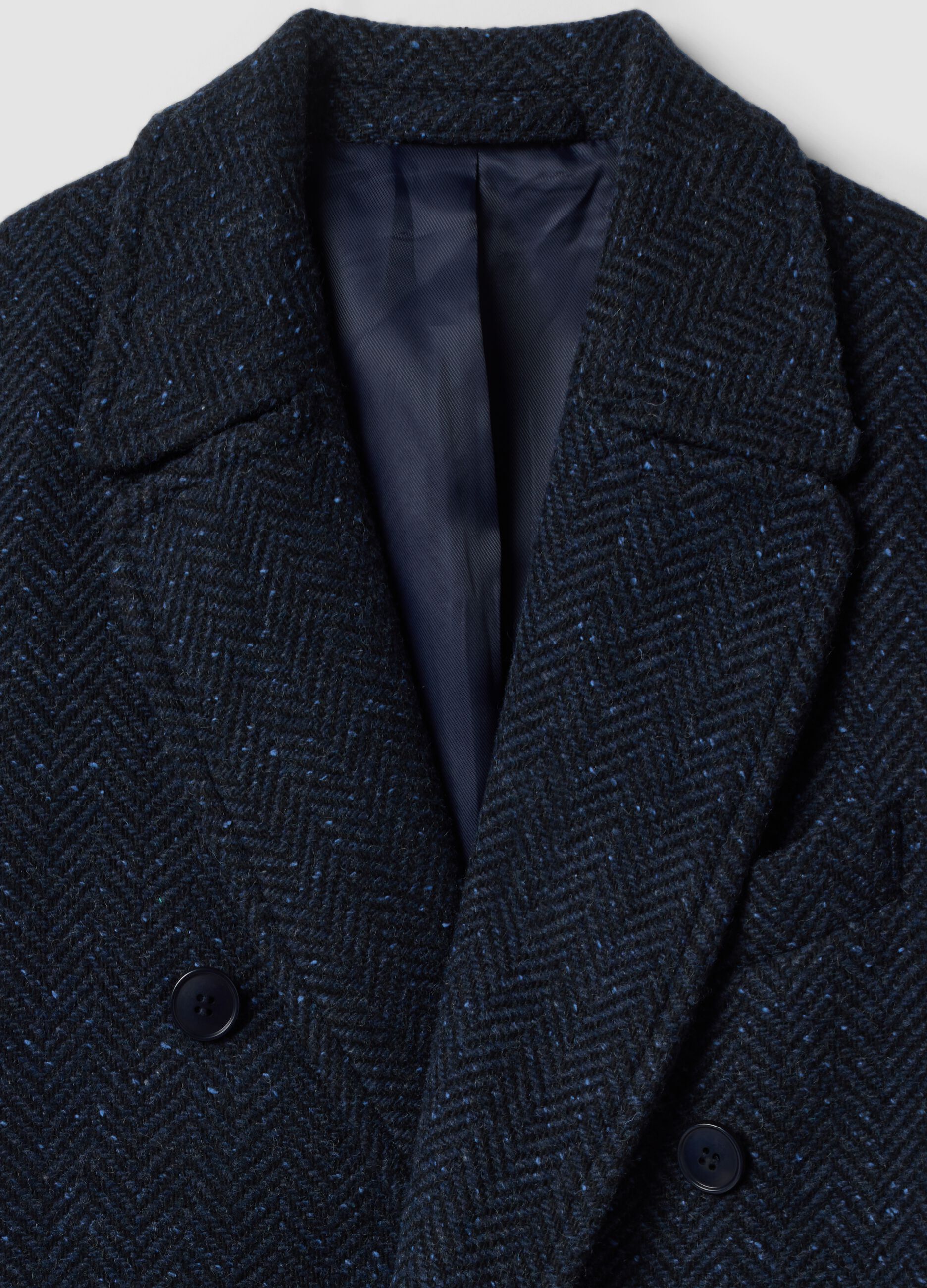 Indigo blue wool and viscose-blend coat