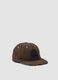 Brown pure cotton ribbed cap with peak_0