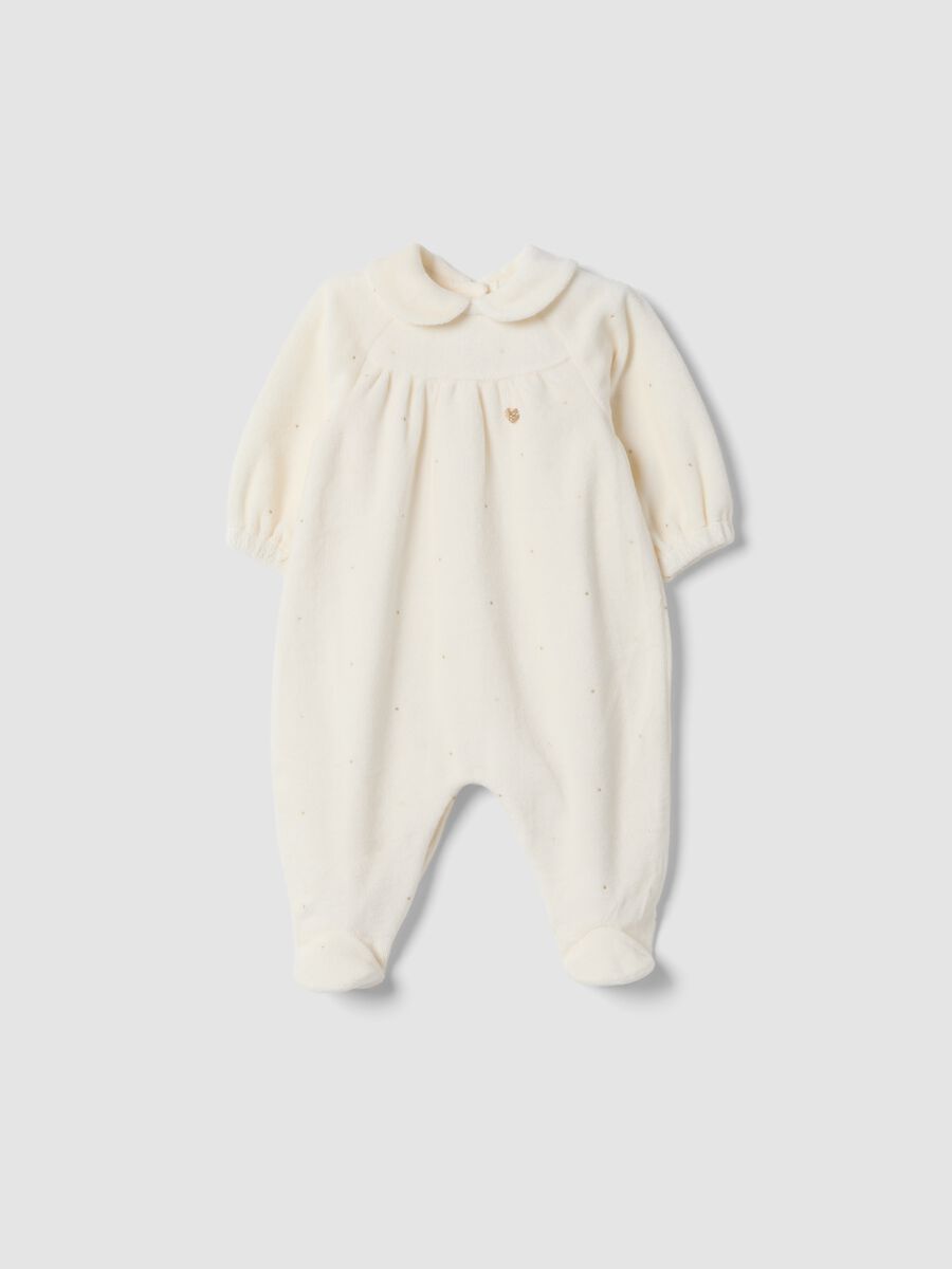 Off-white organic cotton-blend babygrow with feet_0
