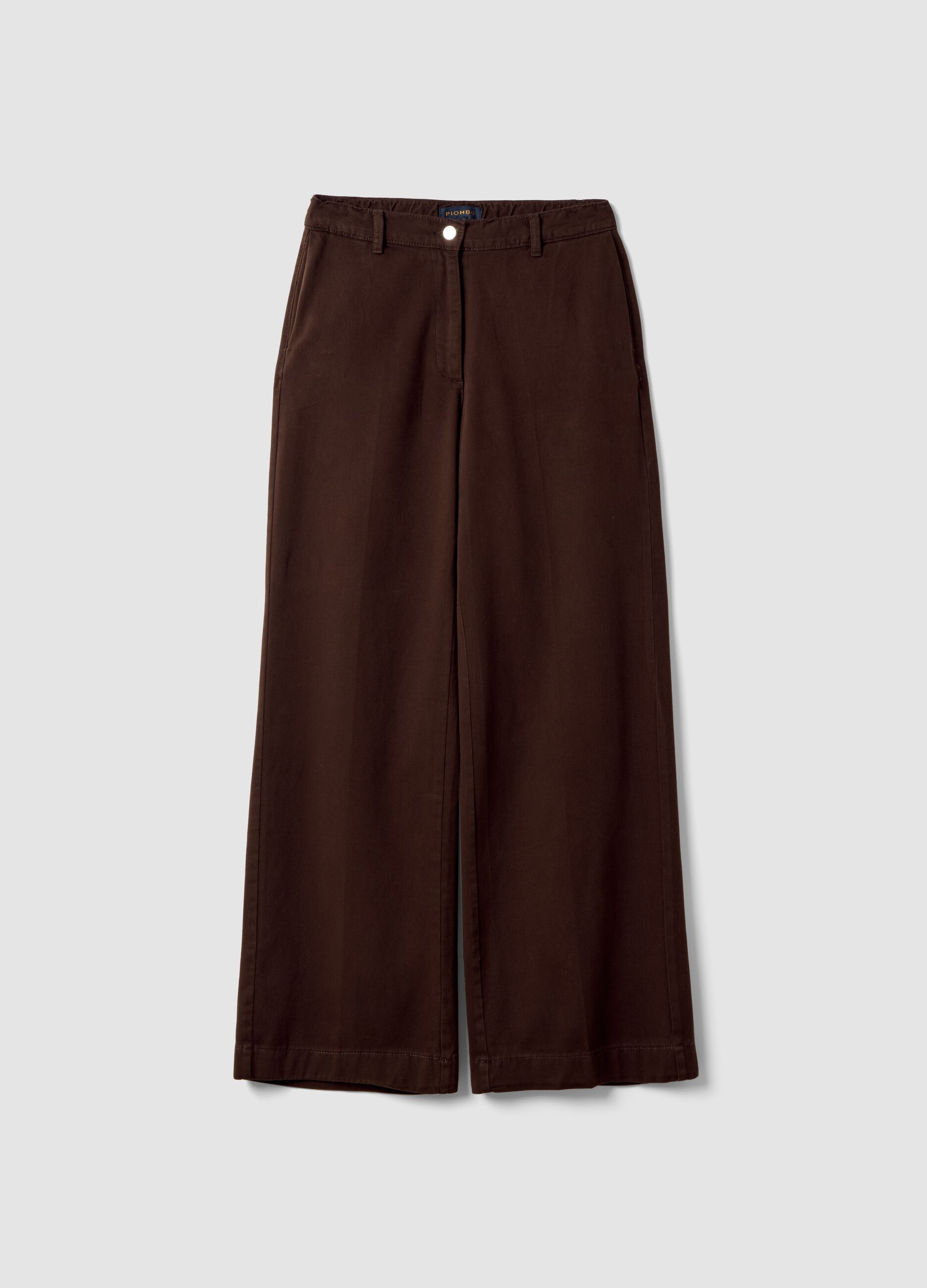 Pantaloni marrone scuro wide leg in puro cotone