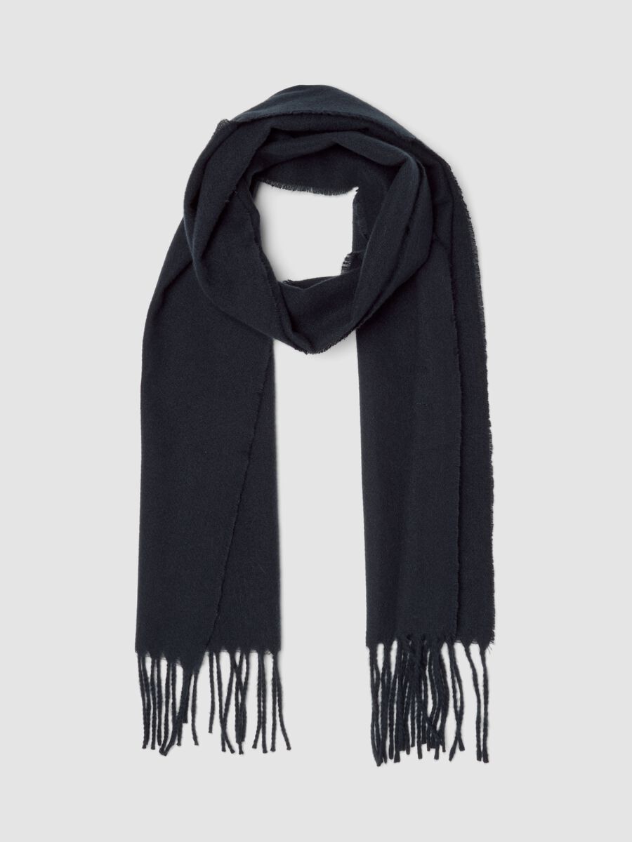 Blue viscose-blend scarf with fringes_0