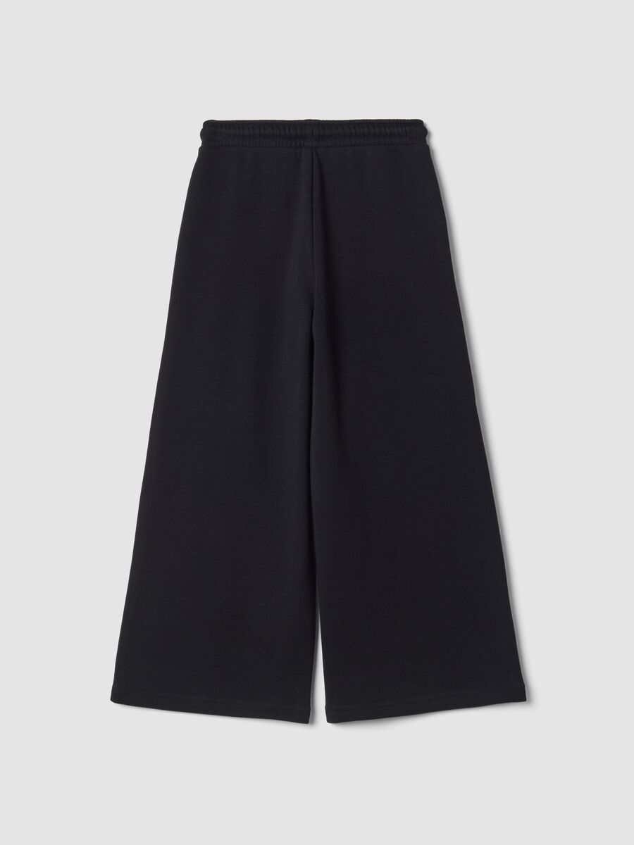 Black wide-leg trousers in stretch fleece fabric_1