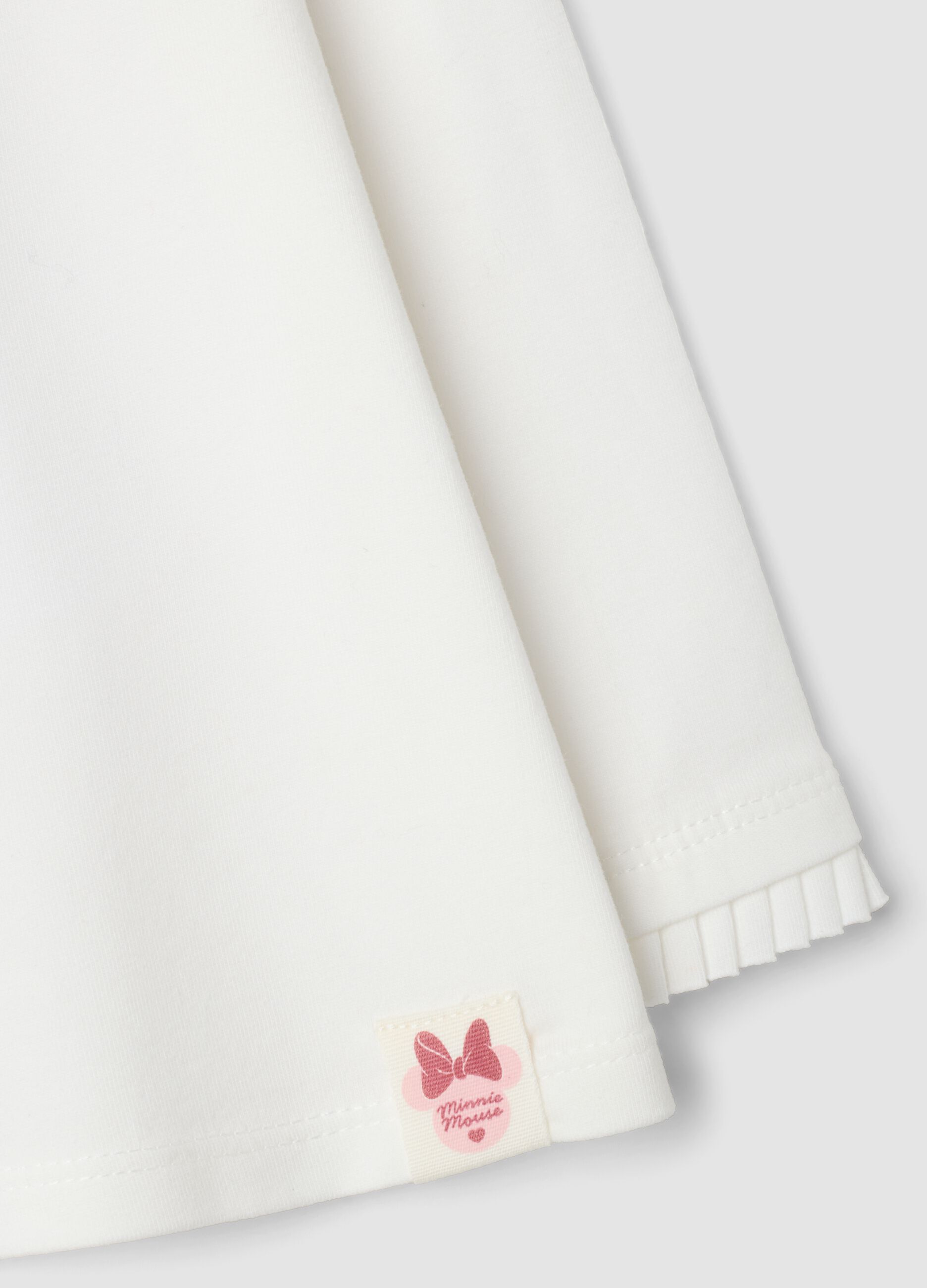 White stretch organic cotton T-shirt with Minnie embroidery