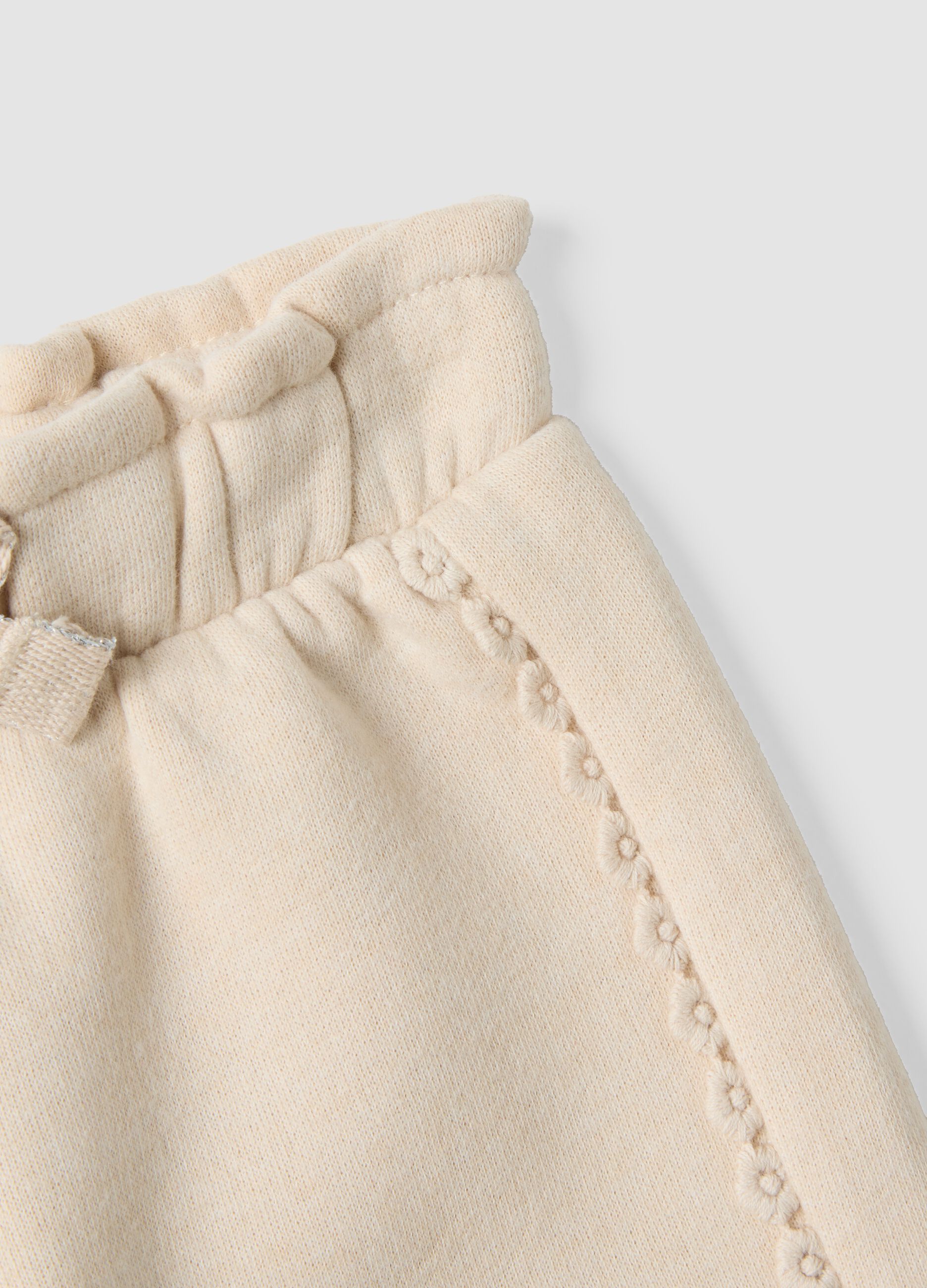 Beige wide-leg cotton-blend trousers