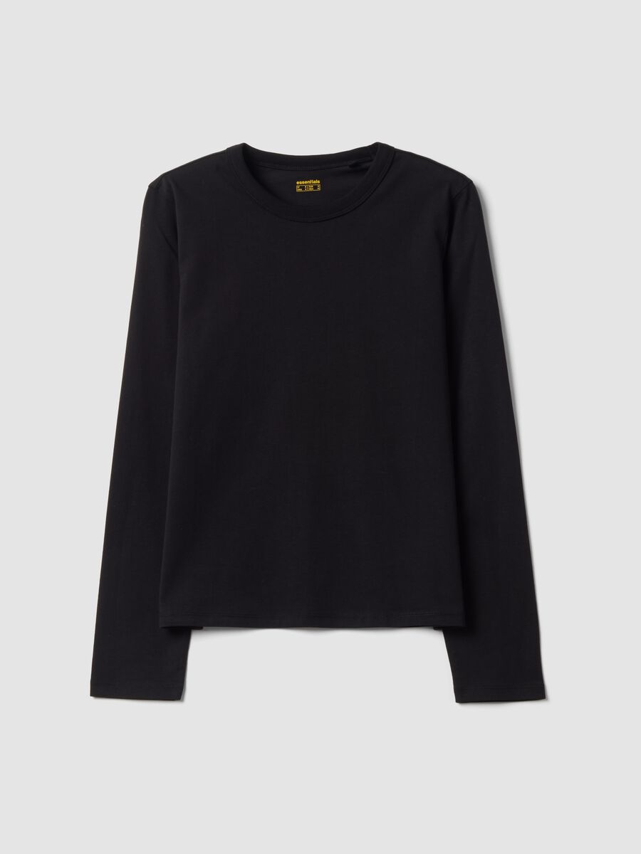Black long-sleeved pure cotton jersey T-shirt, regular fit_4