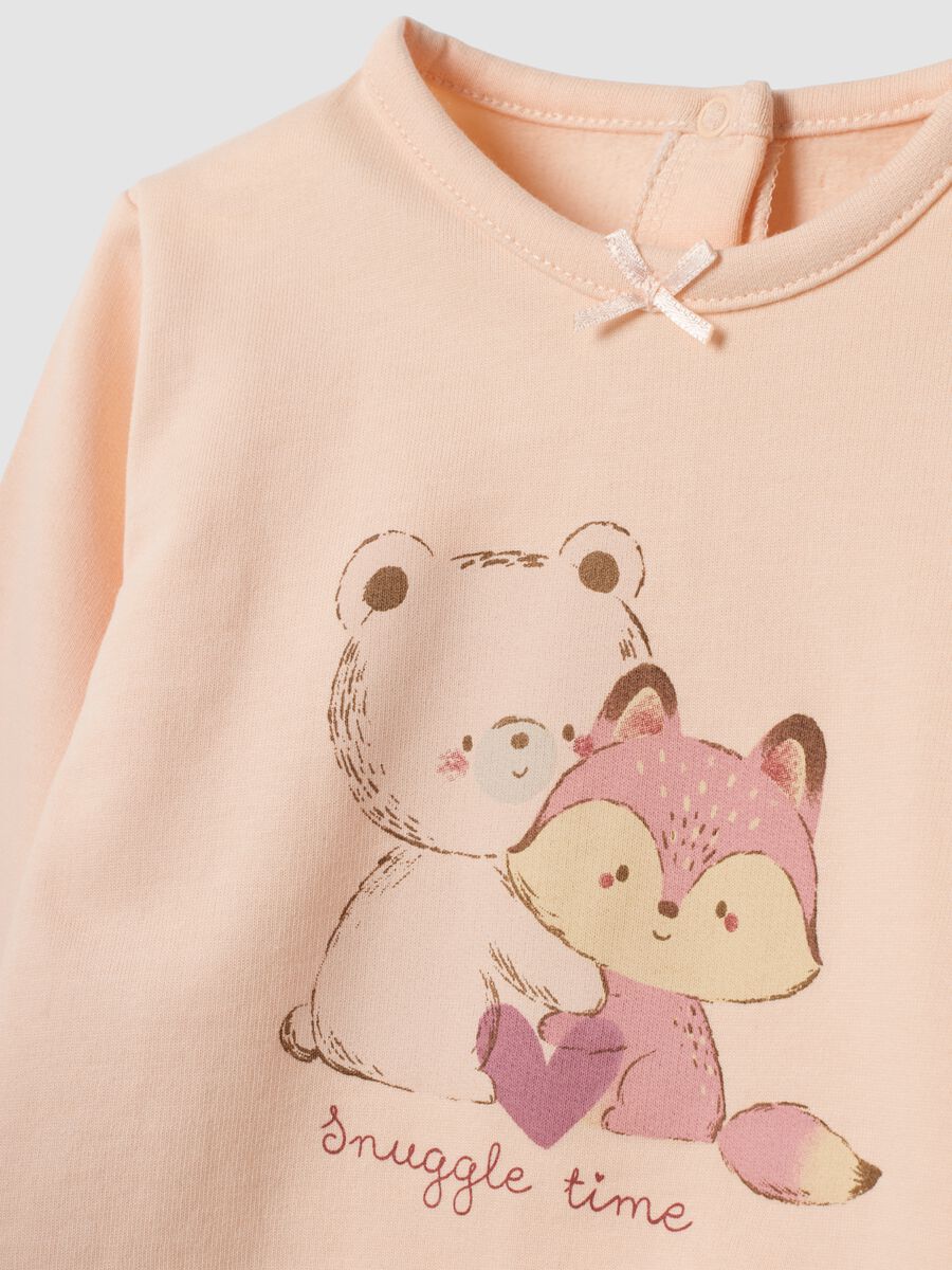 Orange crew-neck pyjamas in pure organic cotton with cute animal print_3