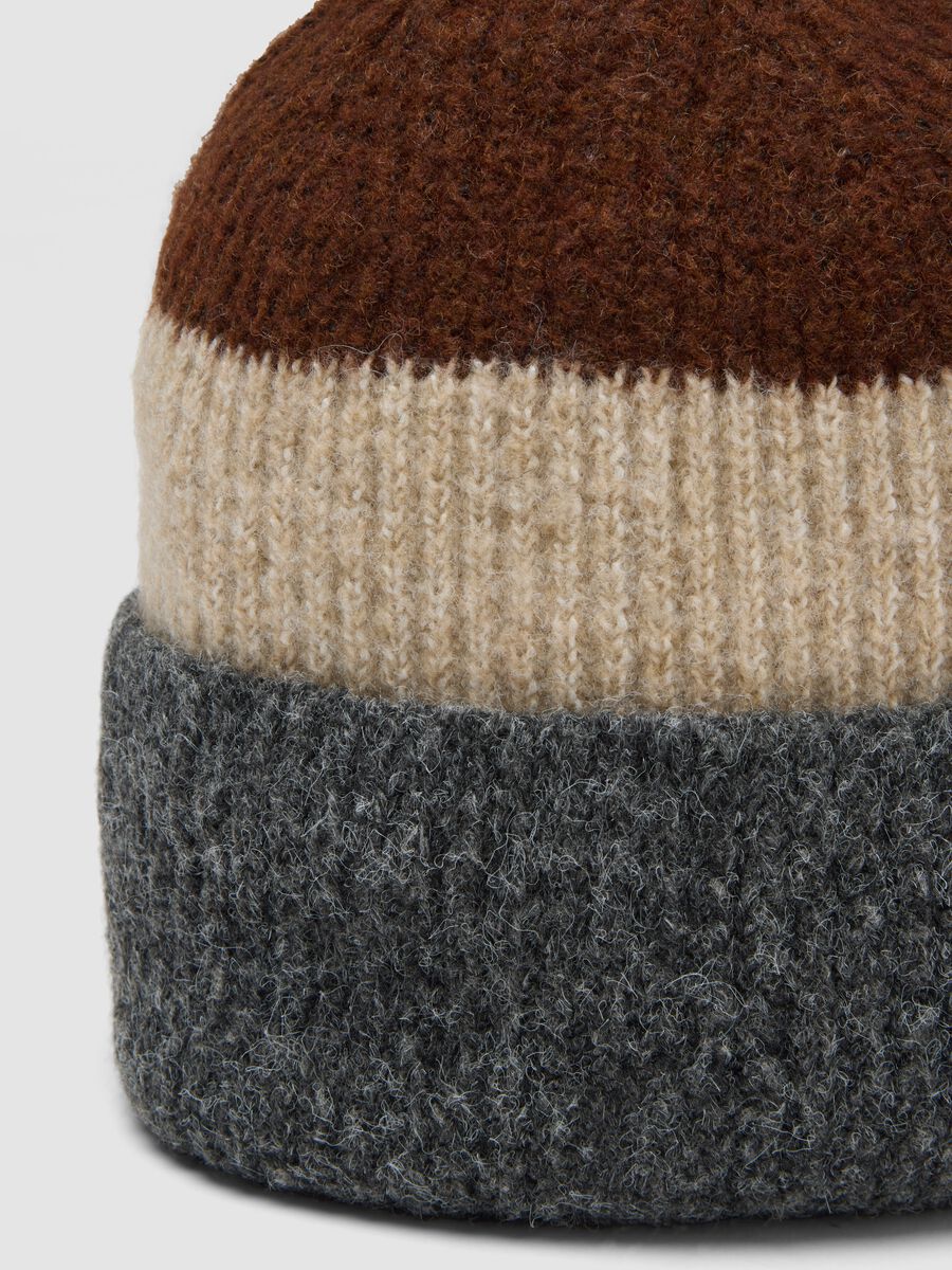 Brown ribbed stretch wool beanie_2