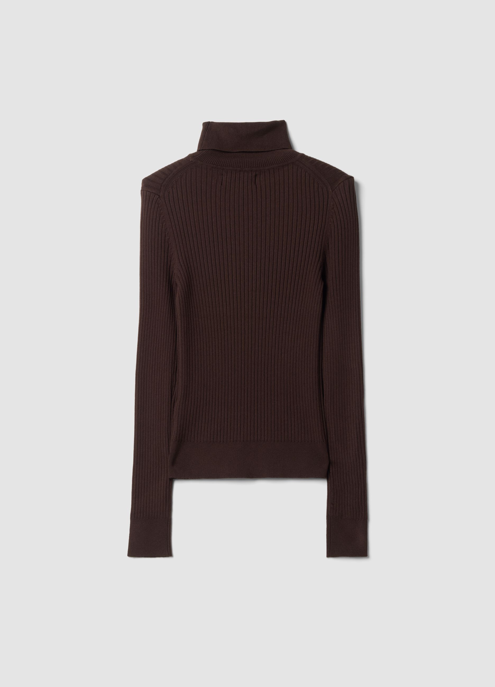 Brown ribbed viscose-blend turtleneck jumper
