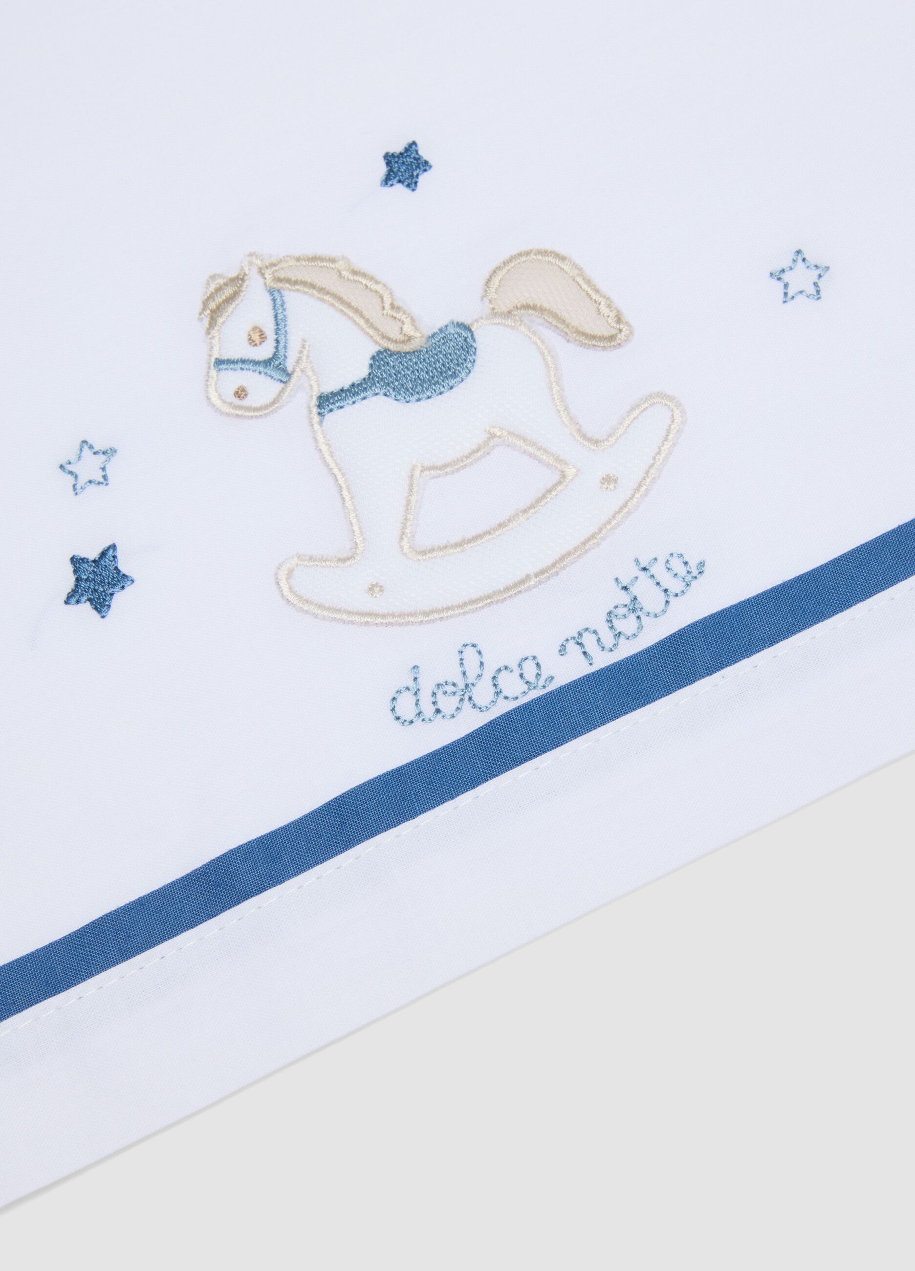 White pure cotton baby sheet with rocking horse embroidery
