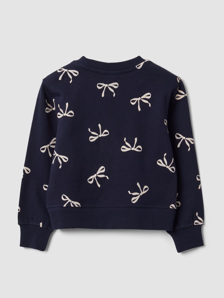 Blue pure cotton sweatshirt with bow print and crew neck for girls_1
