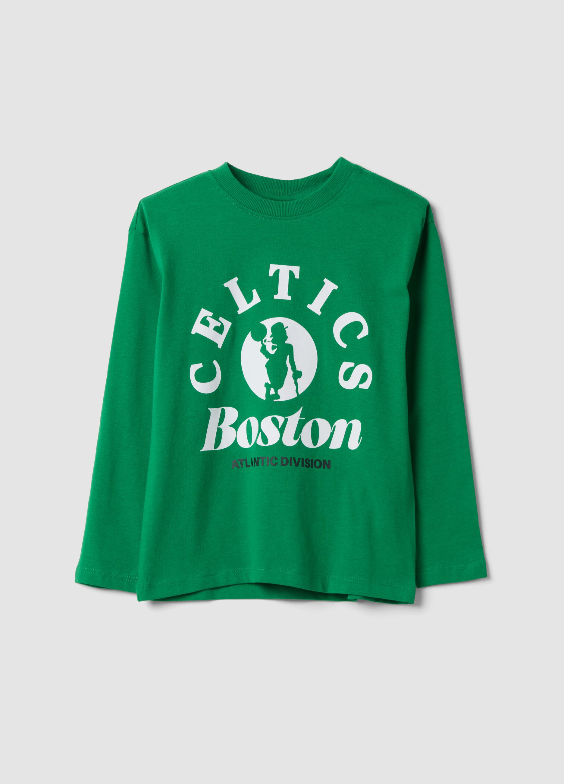 T-shirt verde in puro cotone con stampa Celtics relaxed fit