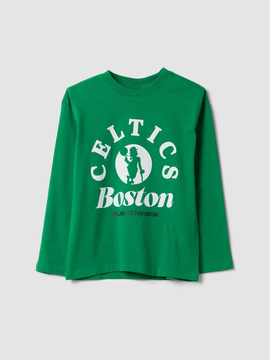 Green pure cotton Celtics print T-shirt, relaxed fit_0
