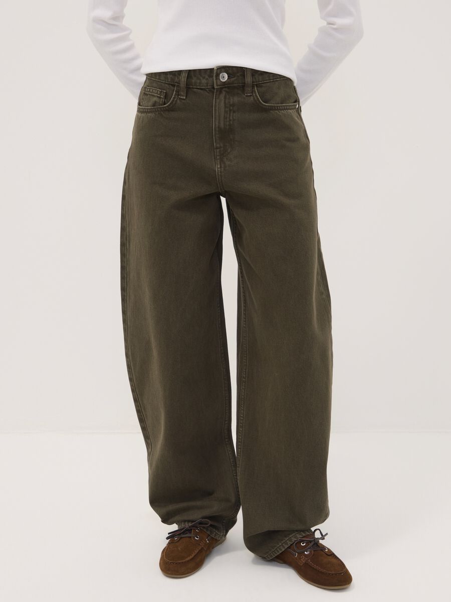 Green pure cotton barrel-fit jeans_1