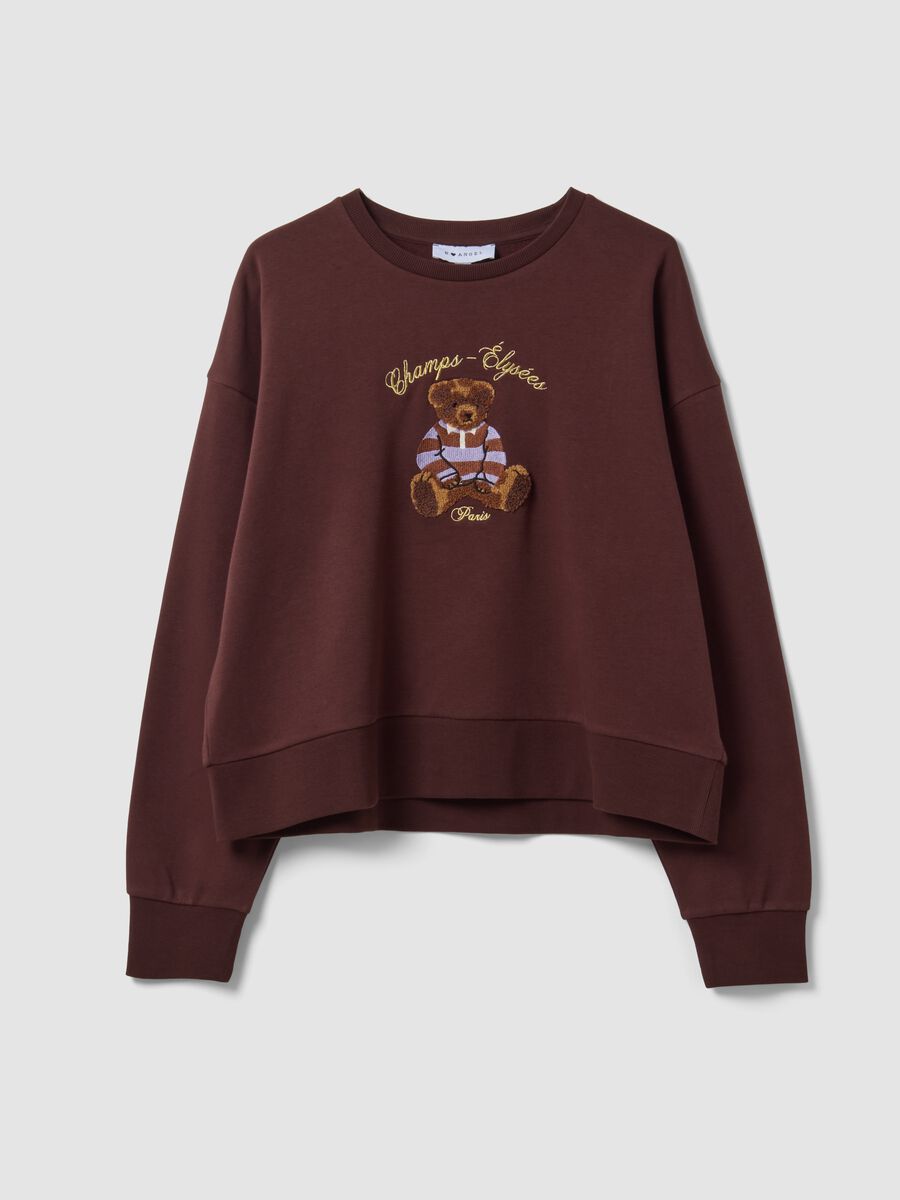Brown cotton-blend crew-neck sweatshirt with teddy print_4