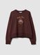 Felpa marrone in misto cotone con girocollo e stampa teddy_4
