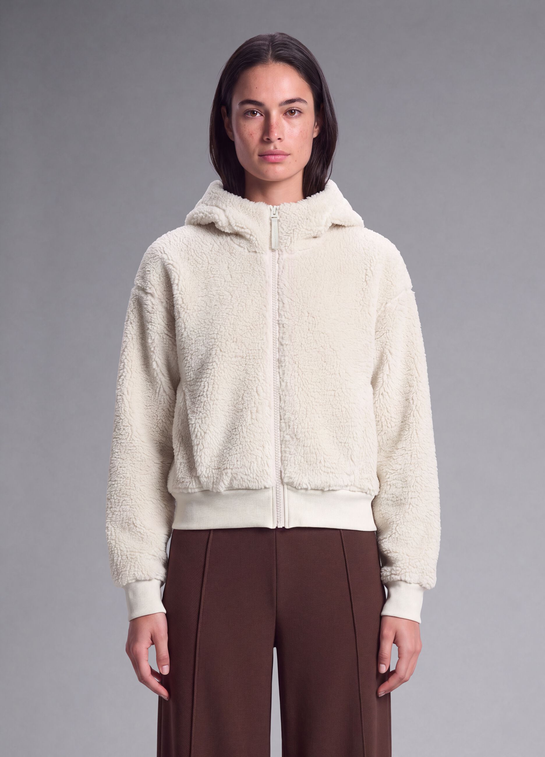 White full-zip teddy-effect hooded sweatshirt ALTAVIA STUDIO