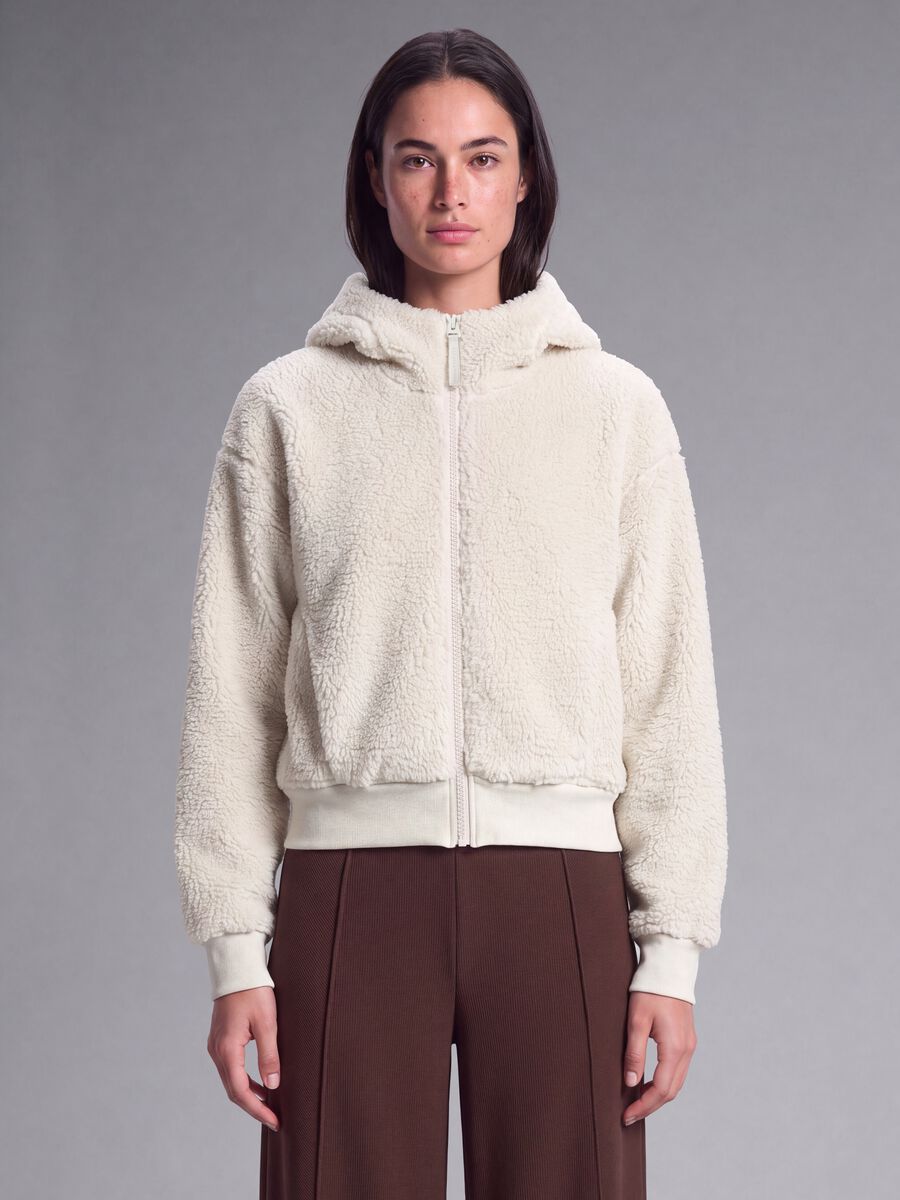 White full-zip teddy-effect hooded sweatshirt ALTAVIA STUDIO_0