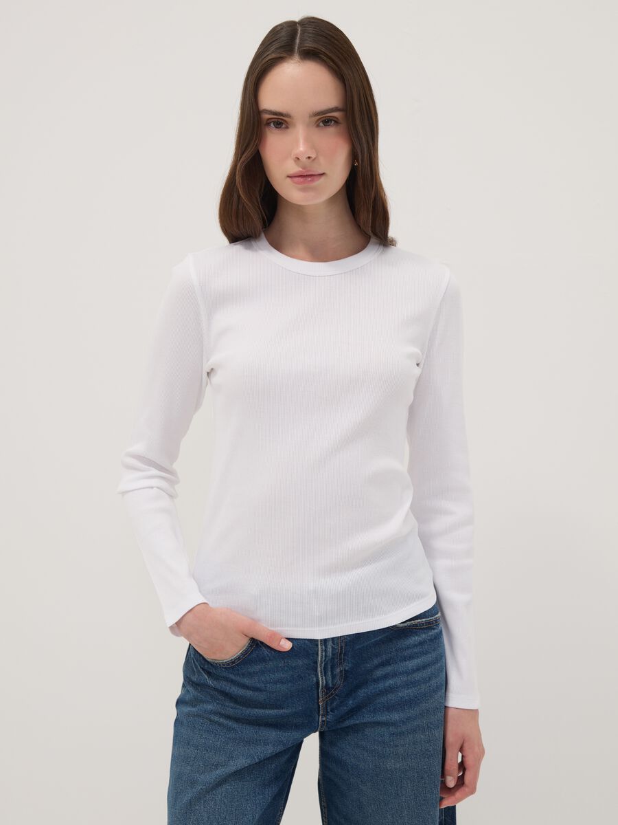 White long-sleeved pure cotton T-shirt_1
