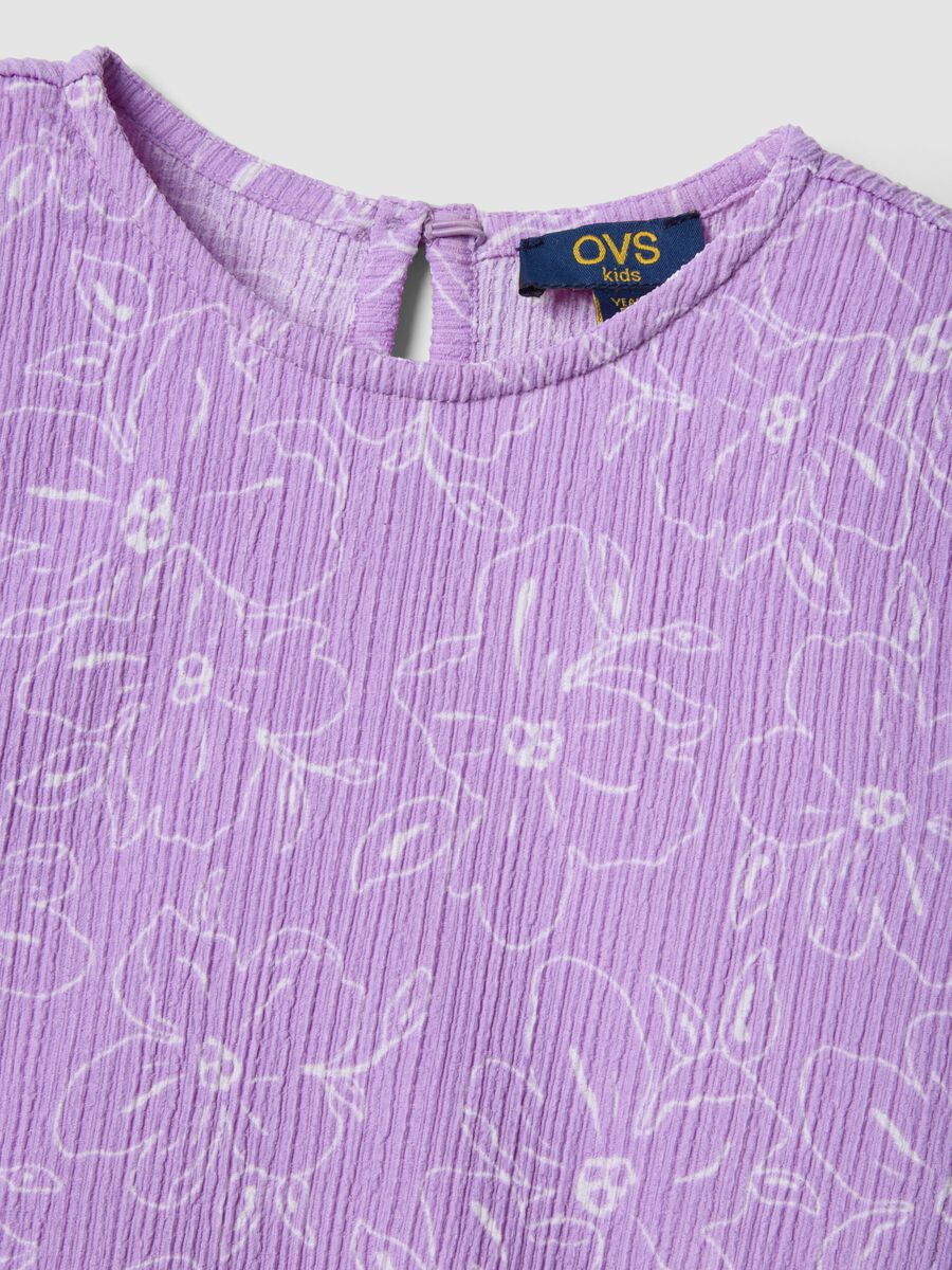 Girls' purple stretch fabric set with floral print_3