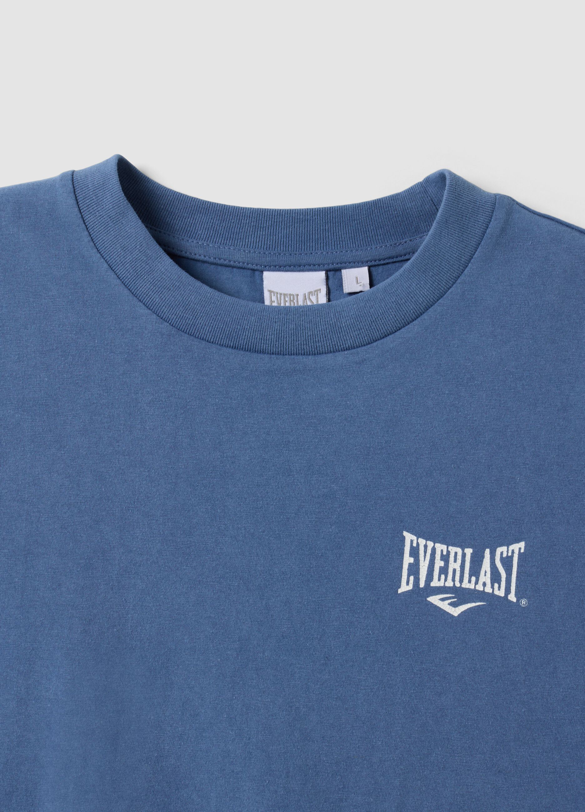 Blue pure cotton short-sleeve logo T-shirt